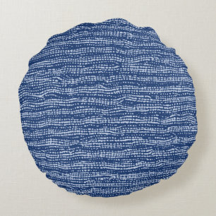 Coussins Ronds Tissu de boue rayures en bleu indigo
