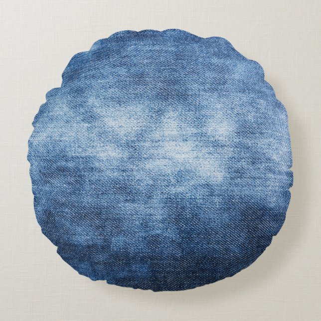 Coussins Ronds Tissu en denim usé, arrière - plan texturé. (Devant)