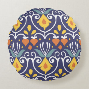 Coussins Ronds Tissu Ikat artisanal. Un motif sans couture ethniq