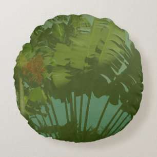 Coussins Ronds Tissu Tropical Faux Vintage