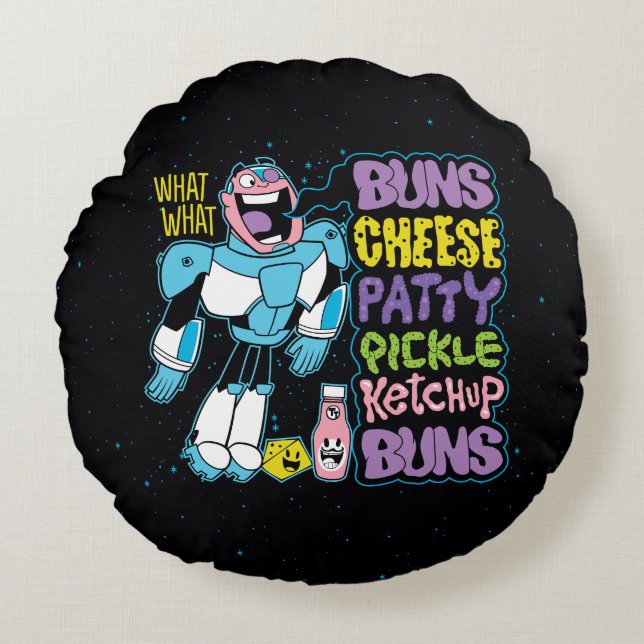 Coussins Ronds Titans Ados, allez ! | Cyborg Burger Rap (Devant)