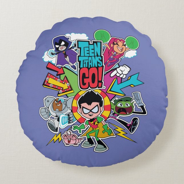 Coussins Ronds Titans Ados, allez ! | Graphique Flèche d'équipe (Devant)