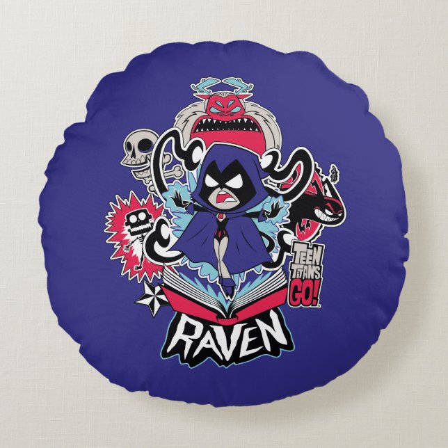 Coussins Ronds Titans Ados, allez ! | Raven puissance démoniaque  (Devant)