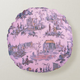 Coussins Ronds Toile rose française de Jouy Chinoiserie Style rus