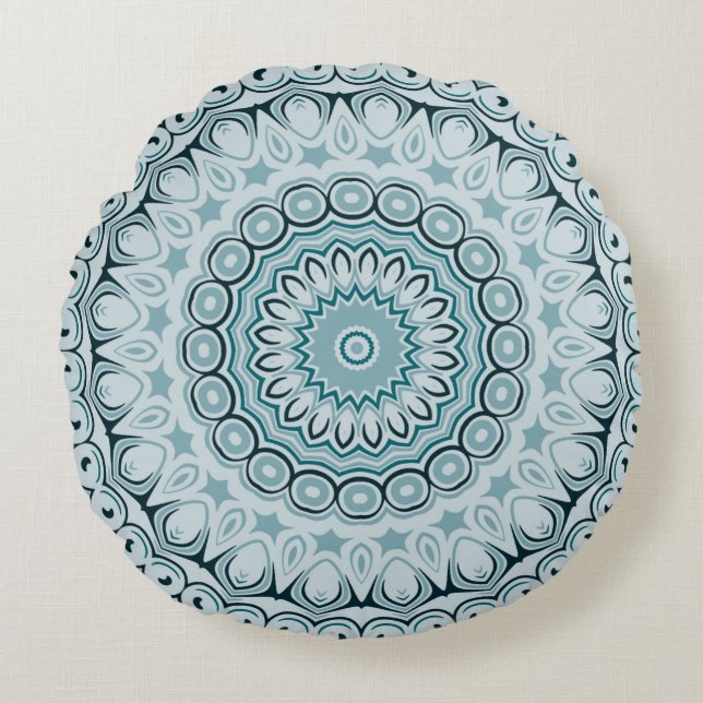 Coussins Ronds Tons de bleu Kaleidoscope Fleurs Design (Devant)