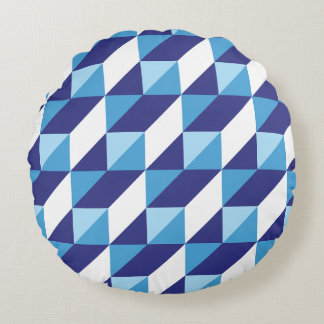 Coussins Ronds Tons rétro du triangle géométrique bleu Abstrait