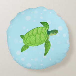 Coussins Ronds Tortue de mer sur fond bleu clair
