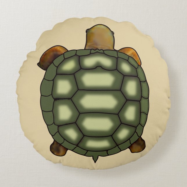 Coussins Ronds Tortue verte moderne en beige (Devant)