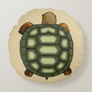 Coussins Ronds Tortue verte moderne sur beige