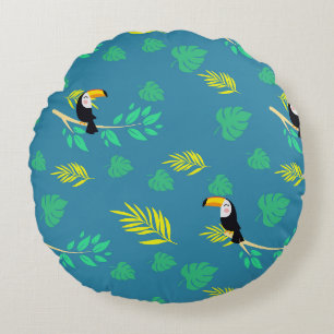 Coussins Ronds Toucan Bleu et Vert Forêt Tropicale Humide