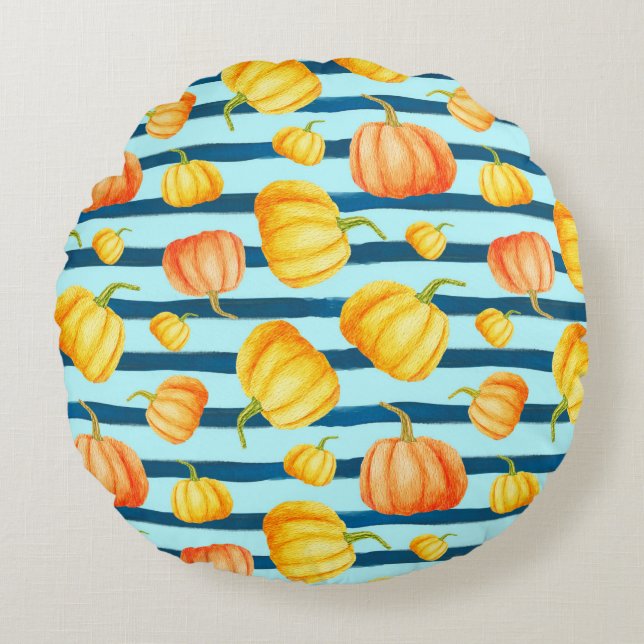 Coussins Ronds Tour de Citrouille orange. Pat aquarelle transpare (Devant)