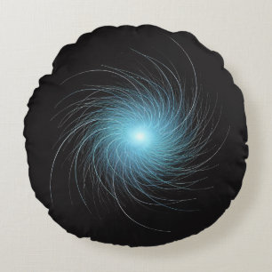 Coussins Ronds Tourbillon fractal bleu sur fond noir