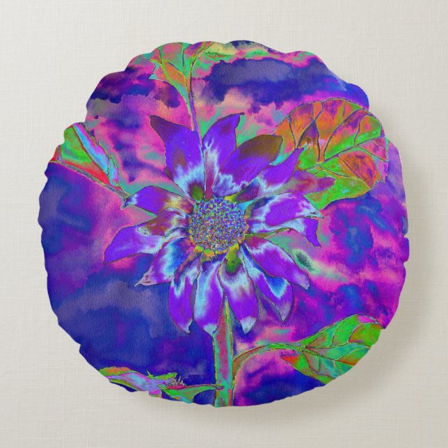 Coussins Ronds Tournesol bleu Abstrait | retro funky (Devant)