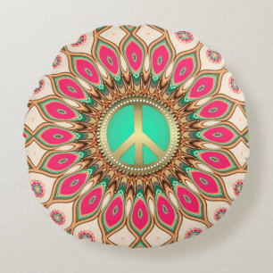 Coussins Ronds Tournesol d'amour et de paix hippie groovy
