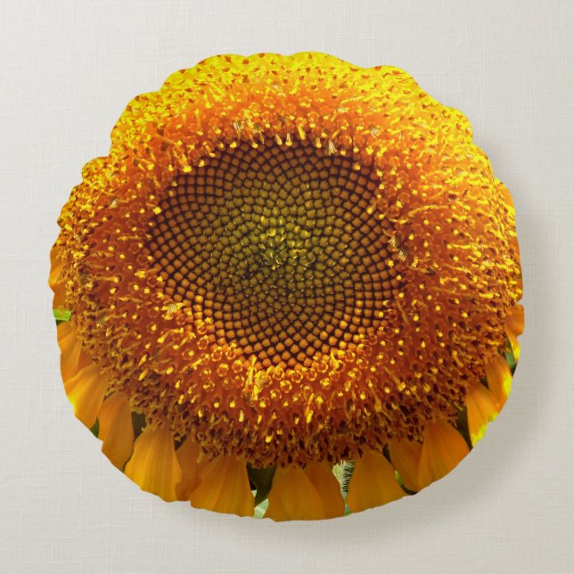 Coussins Ronds Tournesol de mammouth jaune géant (Devant)
