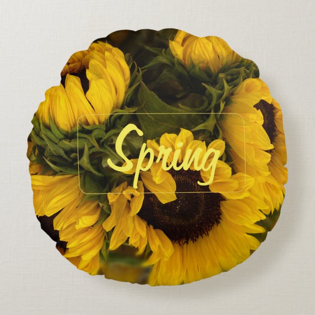 Coussins Ronds Tournesol doré Chaud Personnalisé (Devant)