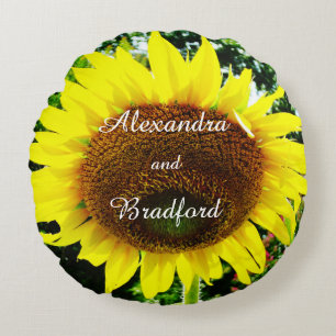 Coussins Ronds Tournesol jaune, marié customisé mariage