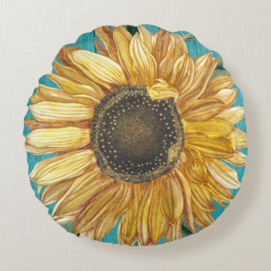 Coussins Ronds Tournesol rustique Turquoise Bleu Grange Bois Cott