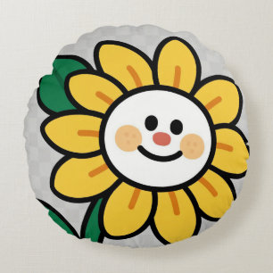 Coussins Ronds Tournesol souriant le jour À damiers