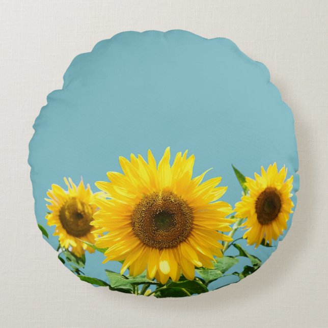 Coussins Ronds Tournesols sur Turquoise Turquoise clair (Devant)