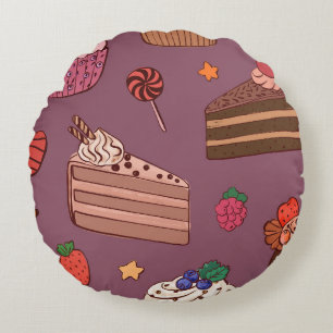 Coussins Ronds Tranches de gâteau décadent et motif de boulangeri