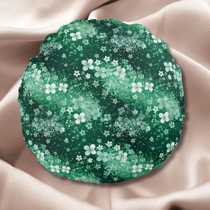 Coussins Ronds Trèfles blancs et verts chic avec des pois sur fon