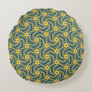Coussins Ronds Treillis étoilé marocain - Motif bleu et jaune