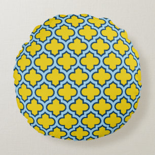 Coussins Ronds Trellis jaune et bleu bébé, treillis, Quatrefoil