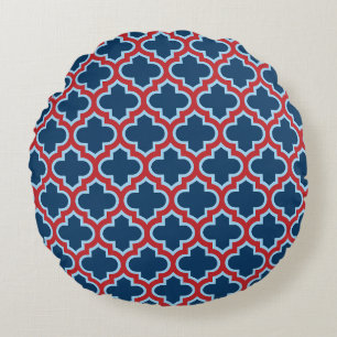 Coussins Ronds Trellis marocain bleu et rouge, treillis, Quatrefo