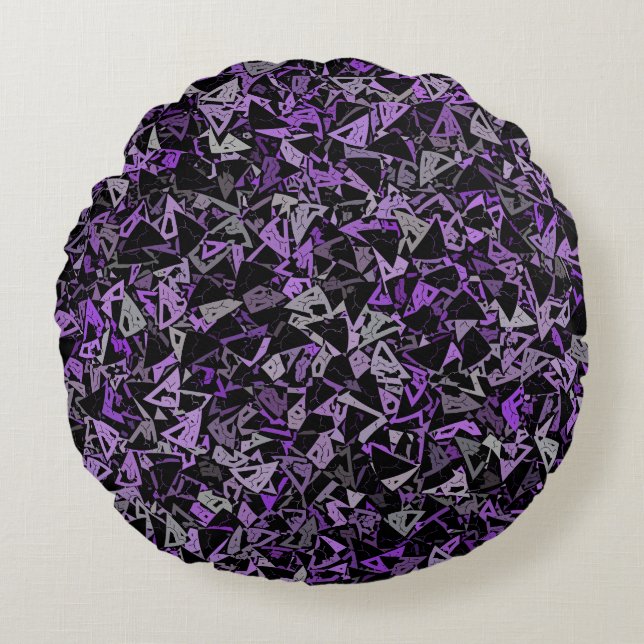 Coussins Ronds Triangle noir gris violet Motif sans joint (Devant)