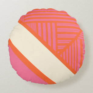 Coussins Ronds Triangle rayures en rose, orange et crème