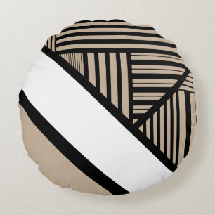 Coussins Ronds Triangle - Taupe, noir et blanc