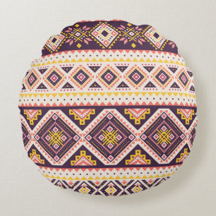 Coussins Ronds Tribal Aztec rayé, motif géométrique.