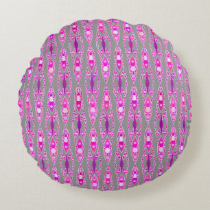 Coussins Ronds Tribal Batik - Fuchsia rose, violet et gris