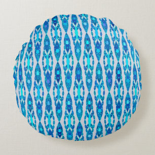 Coussins Ronds Tribal Batik - Sapphire Blue et Silver Grey