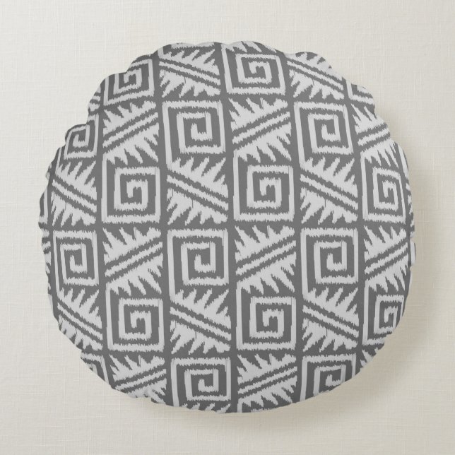 Coussins Ronds Tribal d'Ikat Aztec - Nuances de gris / gris (Devant)