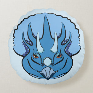 Coussins Ronds Tricératops Blue Cute Dinosaur