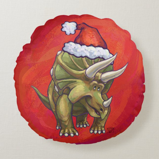 Coussins Ronds Tricératops Noël En Rouge (Devant)