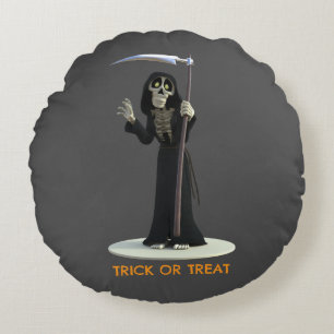 Coussins Ronds Trick or Treat. Grim Reaper de dessin animé