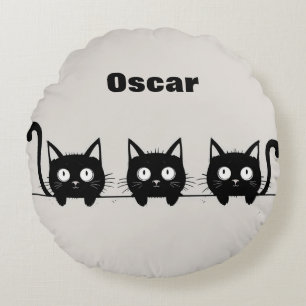 Coussins Ronds Trio Adorable de Chats Noirs