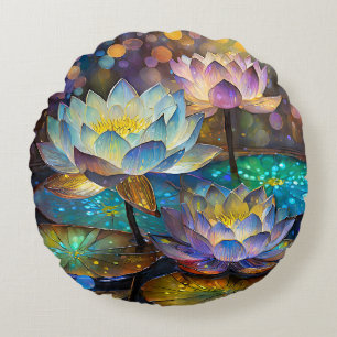 Coussins Ronds Trio de fleurs de lotus lumineuses