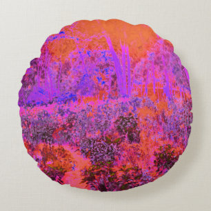 Coussins Ronds Trippy Magenta et Orange Jardin impressionniste
