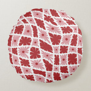 Coussins Ronds Trippy super 60s Flower Checks Rouge rose