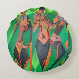 Coussins Ronds Trois Femmes Noires Traditionnelles Ethniques Dans