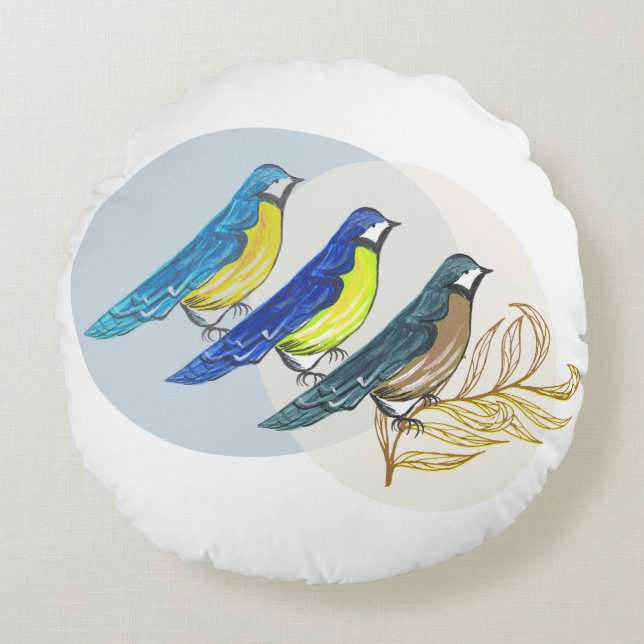 Coussins Ronds Trois Oiseaux Jettent De L'Oreiller (Devant)