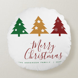 Coussins Ronds Trois Pine Tree Snowflakes Étoiles Joyeux Noël
