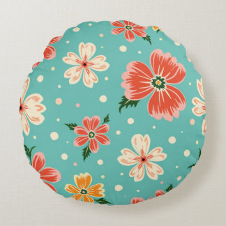 Coussins Ronds Tropical Blue Floral