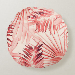 Coussins Ronds Tropical Palm Feuille, Hawaiian Stylish Motif.
