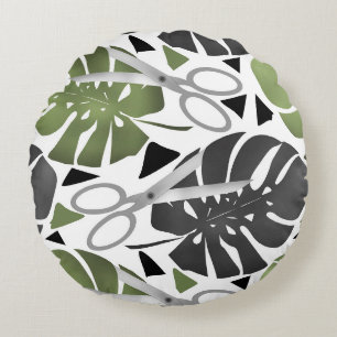 Coussins Ronds Tropical print monstera leaves scissors jungle exo