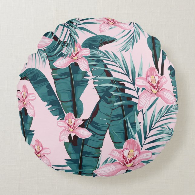 Coussins Ronds Tropique peinture d'été sans couture motif avec pa (Devant)
